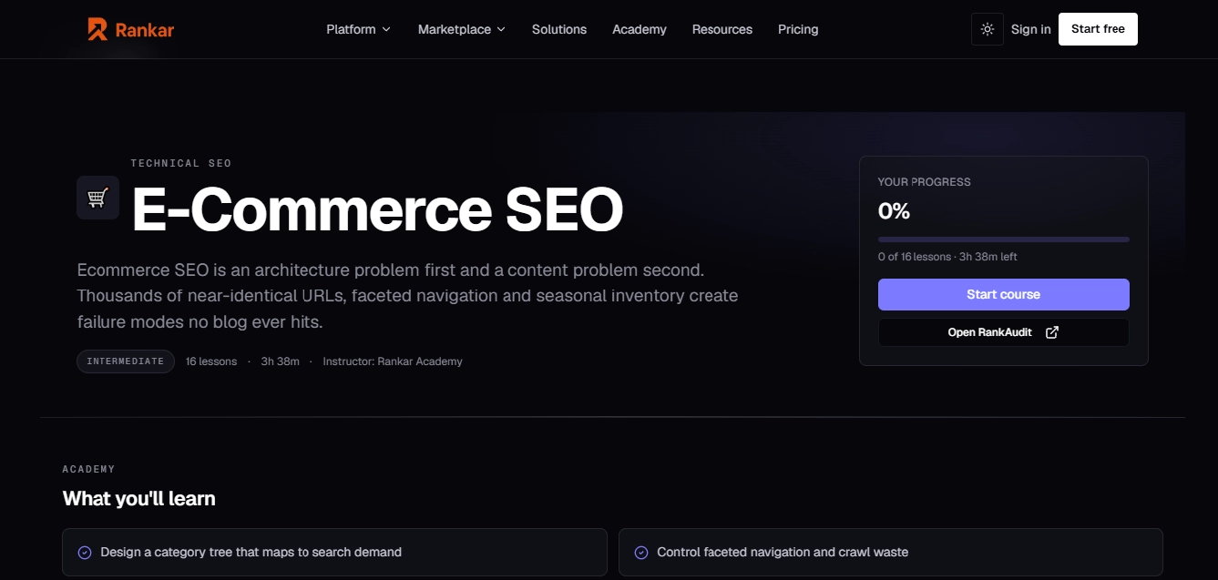 Rankar Academy E-Commerce SEO 